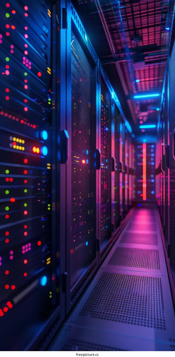 Server room with colorful lights
