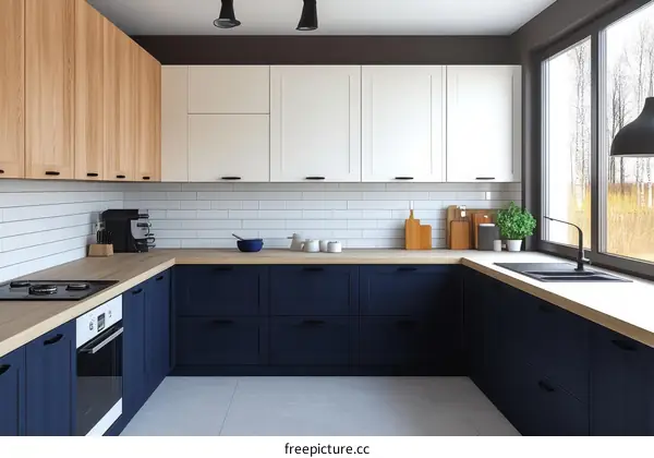 Modern Kitchen Design with Wooden and White Cabinets