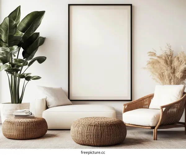 Modern Minimalist Living Room Mockup with Empty Frame