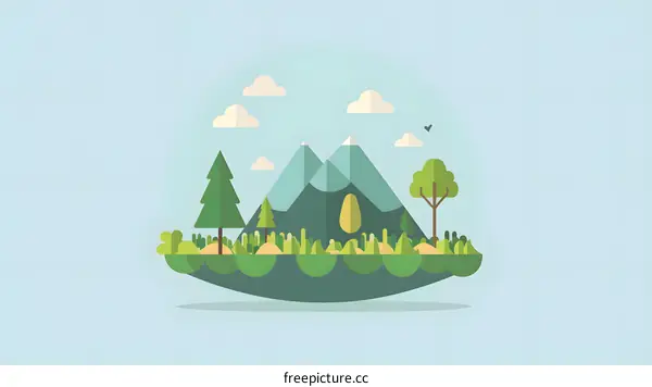 Flat Design Illustration Of Green Mountain Landscape