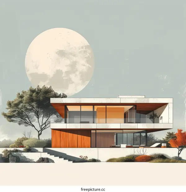 Modern Luxury Home with Expansive Windows and Beautiful Landscape