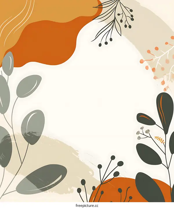 Abstract Orange and Green Watercolor Leaves Background