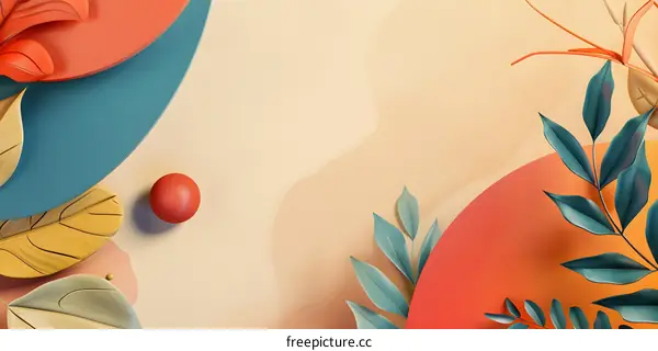 Abstract 3D Minimalist Botanical Background with Orange, Yellow and Green Tones