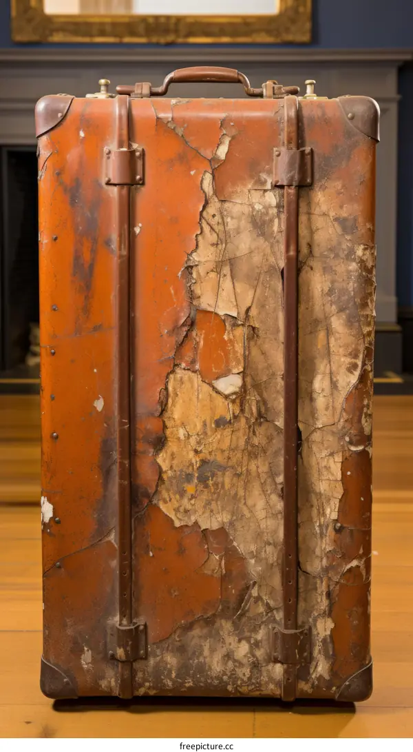 weathered suitcase with peeling paint
