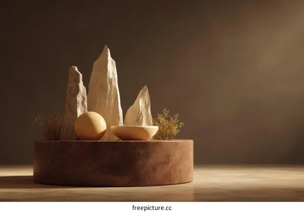 Abstract Aesthetic Minimalist Scene with Rocks and Bowl