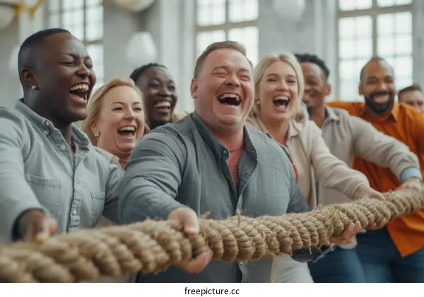 tug of war game diverse group of people
