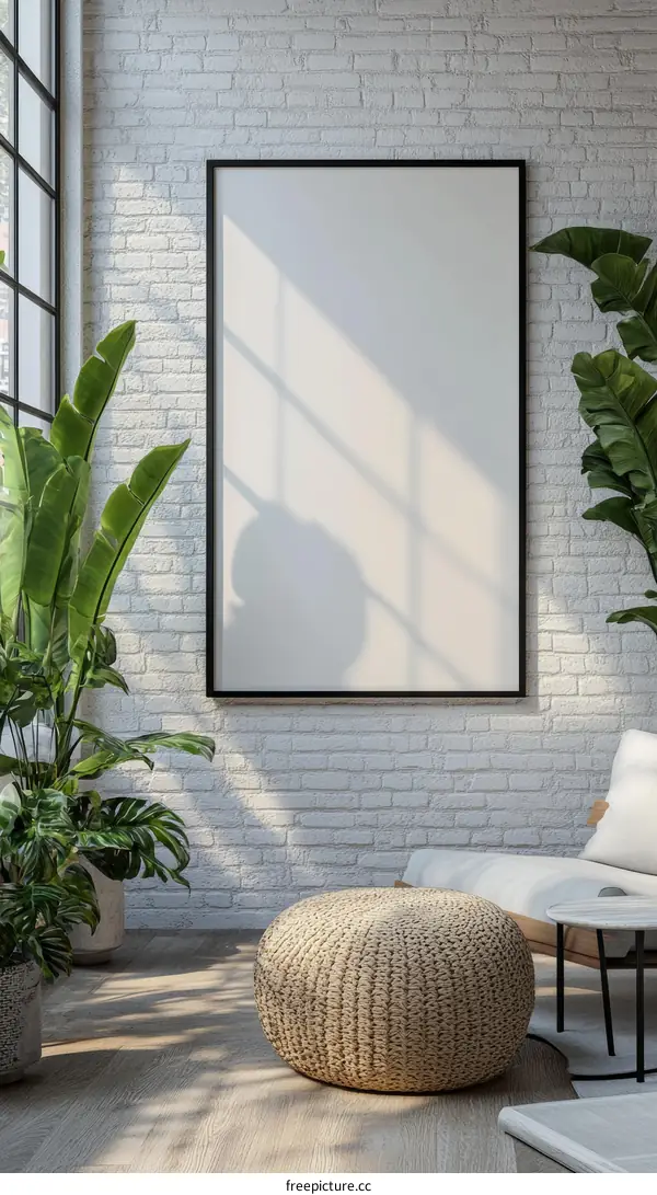 Empty Frame Mockup in Modern Living Room Interior