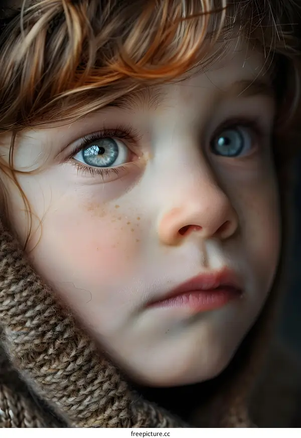 Portrait of a young boy with red hair and blue eyes