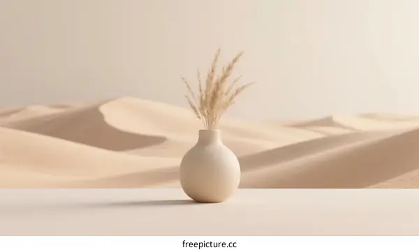 Minimalist Vase with Dried Grass in Desert Landscape