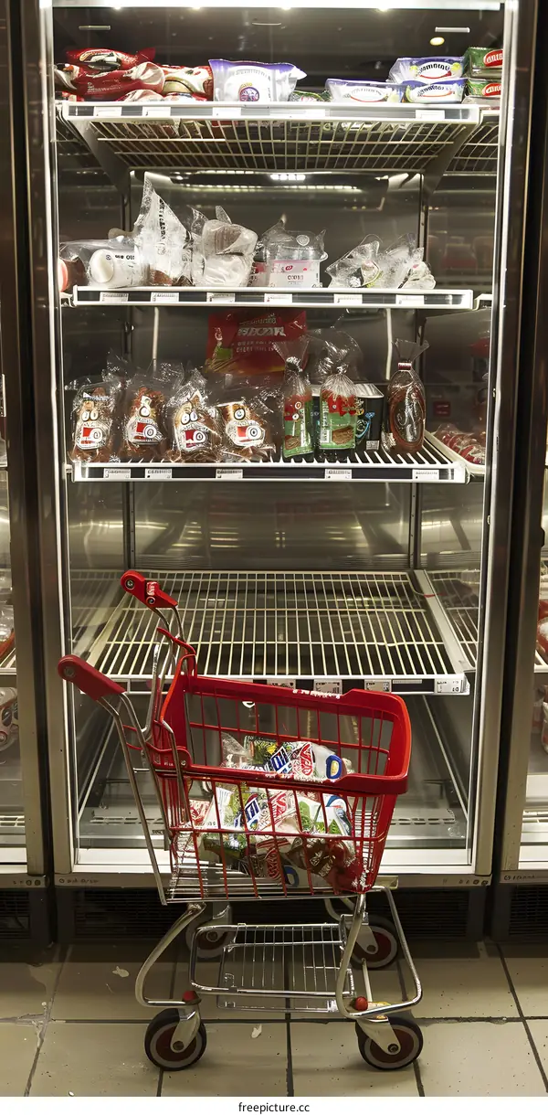 Shopping Cart Full Of Food In A Grocery Store