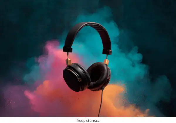 Stylish Black Headphones with Colorful Background