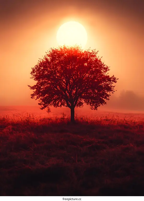 Lonely Tree Silhouette at Sunset