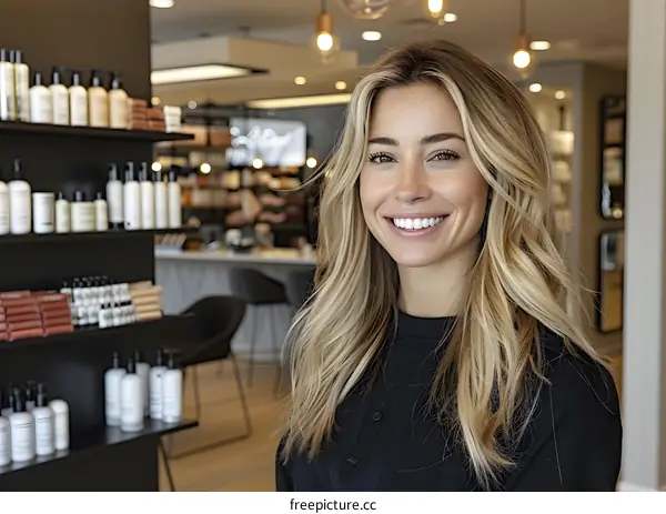 Smiling Woman in Beauty Salon