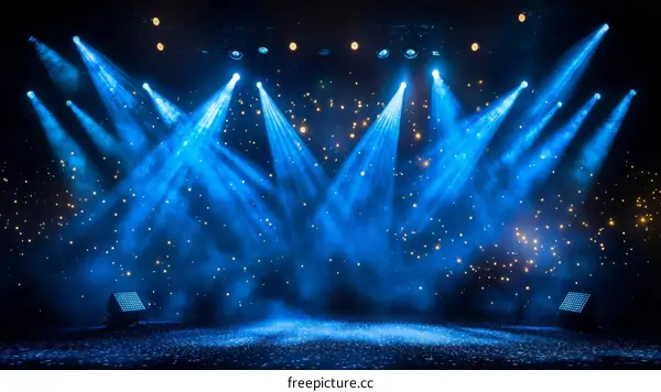 Empty Stage with Powerful Blue Stage Lights