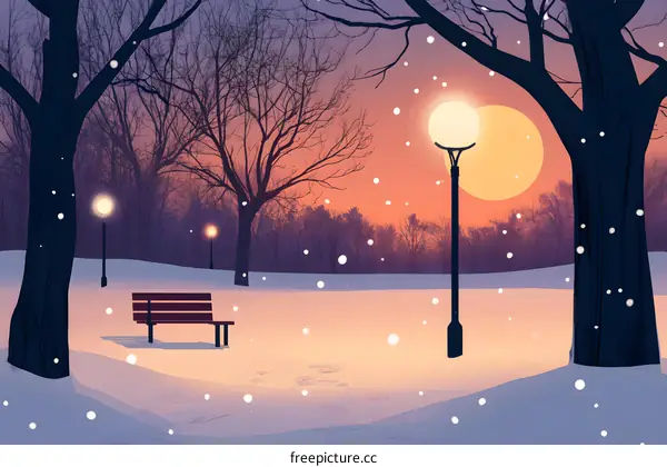 Snowy Winter Evening Park Illustration