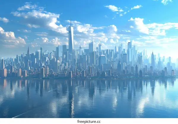 Futuristic City Skyline Aerial View
