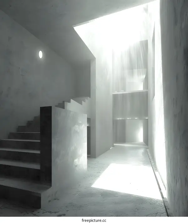 Abstract Concrete Interior With Staircase And Light