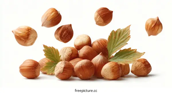 Hazelnut Nuts with Falling Hazelnuts and Leaves