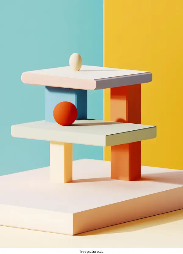 Abstract Minimalist 3D Geometric Shapes in Pastel Colors