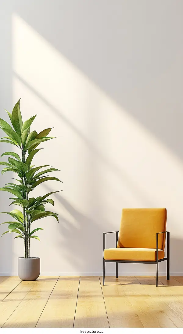 Modern Minimalist Interior Design with a Single Chair and Plant