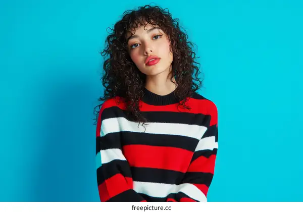 Fashionable Woman in a Striped Sweater
