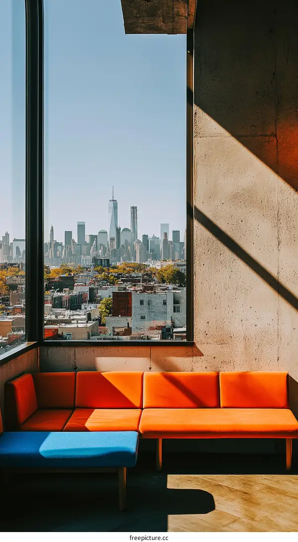 Urban Cityscape View from Modern Lounge Area