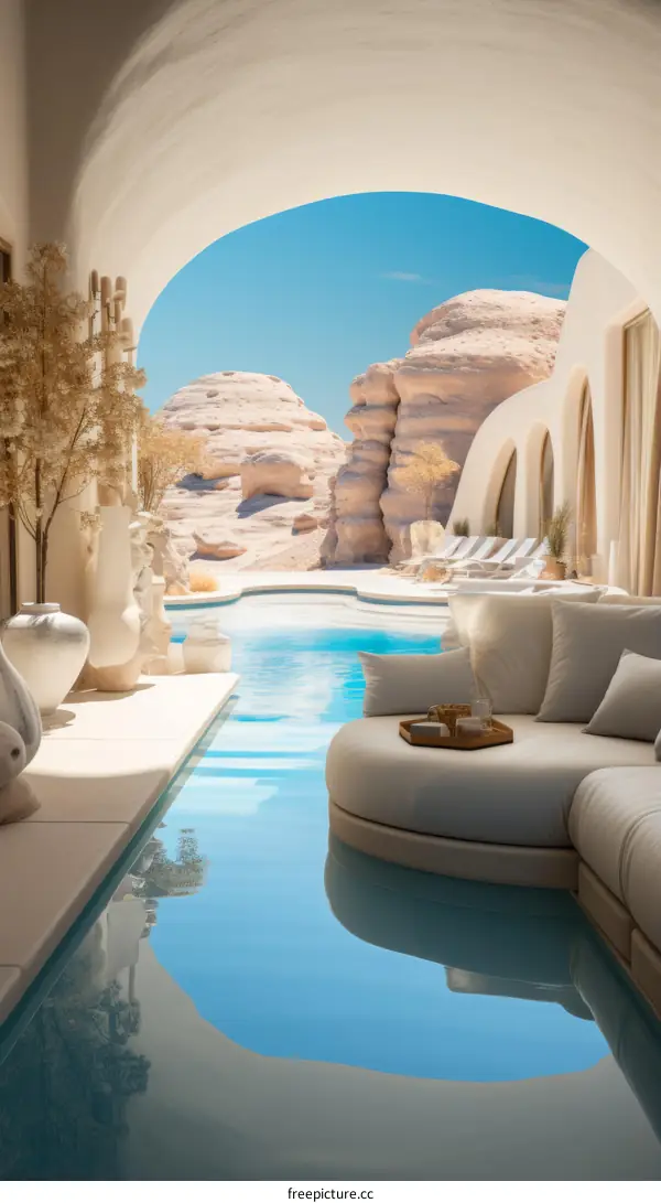 Modern minimalist desert house with pool