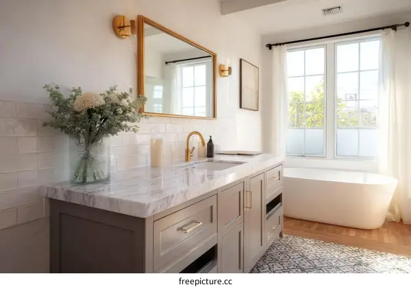 Modern Elegant Bathroom Vanity and Bathtub