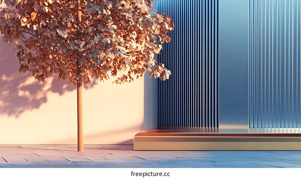 Modern Minimalist Outdoor Setting with Tree