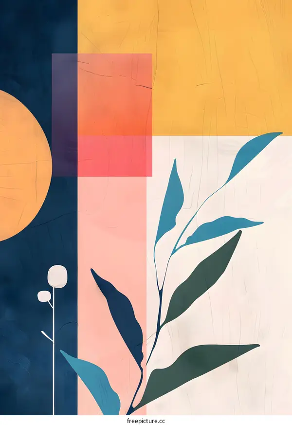 Abstract Art with Geometric Shapes and Leaves