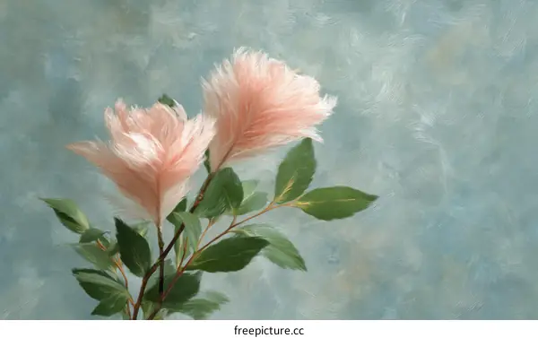 Delicate Pink Feather Flowers on Light Teal Background