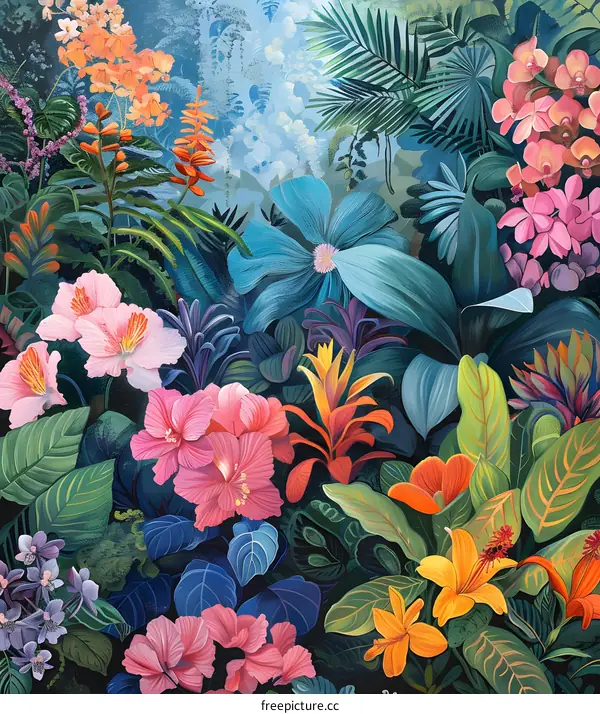 Tropical Flowers And Foliage Painting