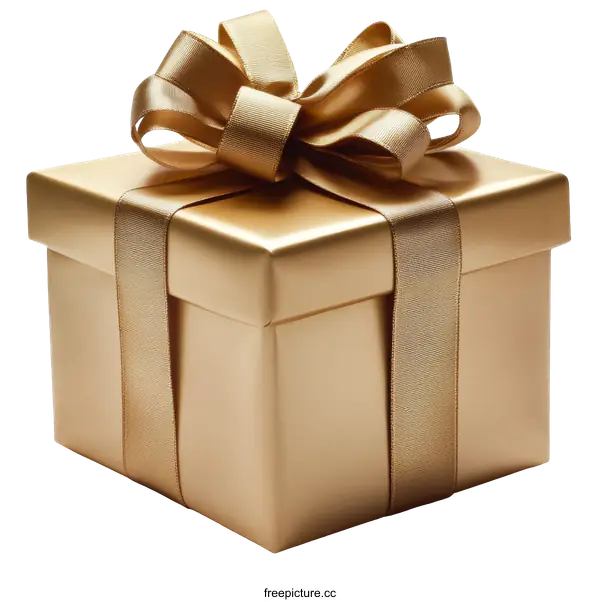 [Transparent Background PNG]Golden Gift Box with Elegant Ribbon