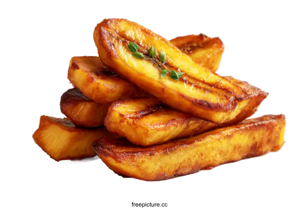 [Transparent Background PNG]Delicious Fried Plantain Stacks with Herbs