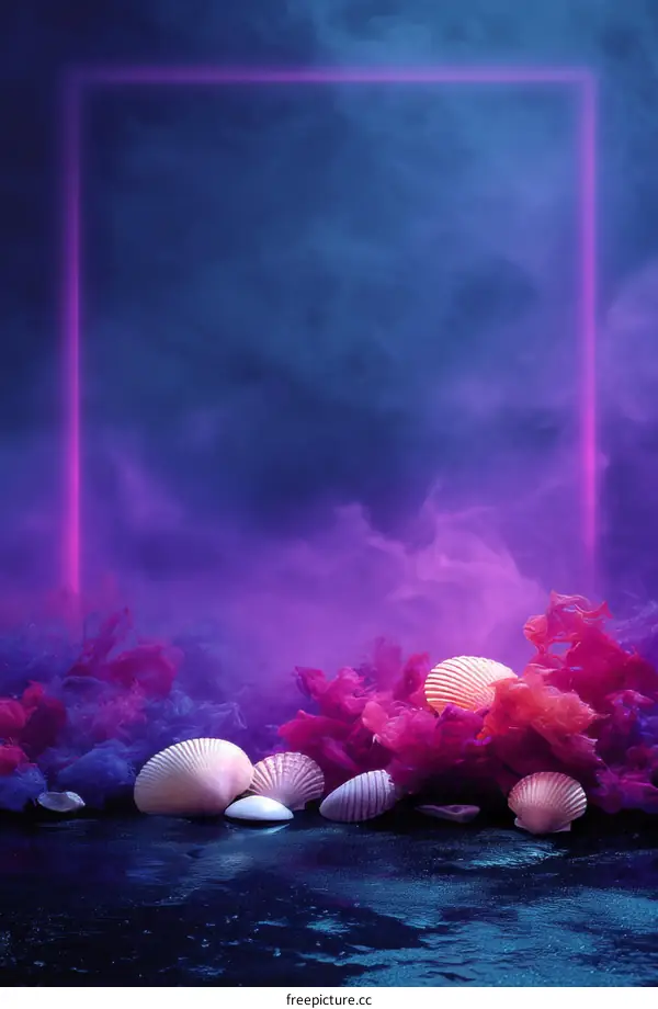 Abstract Neon Seashell Still Life Composition