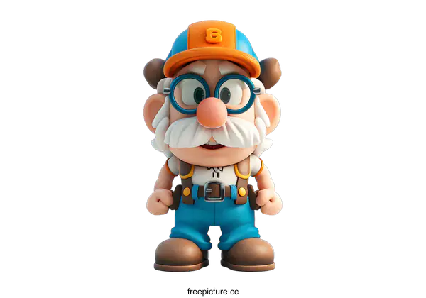[Transparent Background PNG]3d cartoon character grandpa with hat and glasses