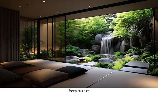 Tranquil Japanese Garden View from Modern Interior