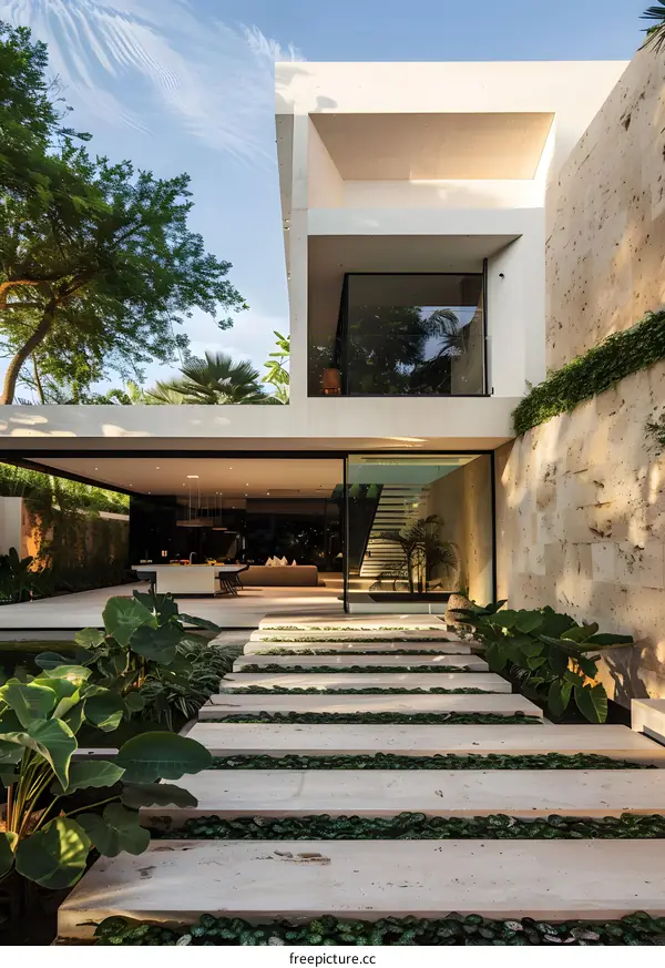 Modern Architecture House with Garden and Steps