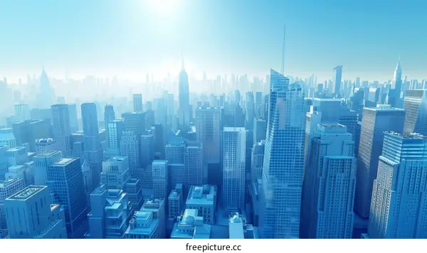 Blue and White Cityscape: Modern Architecture and Urban Development