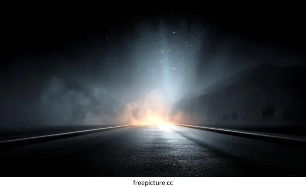 Empty Road at Night Under the Starry Sky