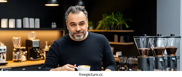 Man Holding Cup of Coffee in Coffee Shop