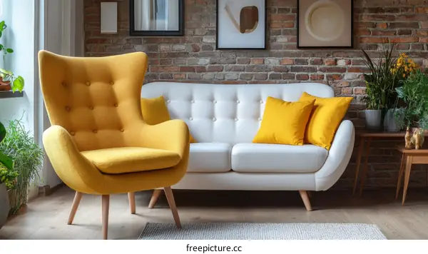 Modern Living Room with Mustard Yellow Armchair