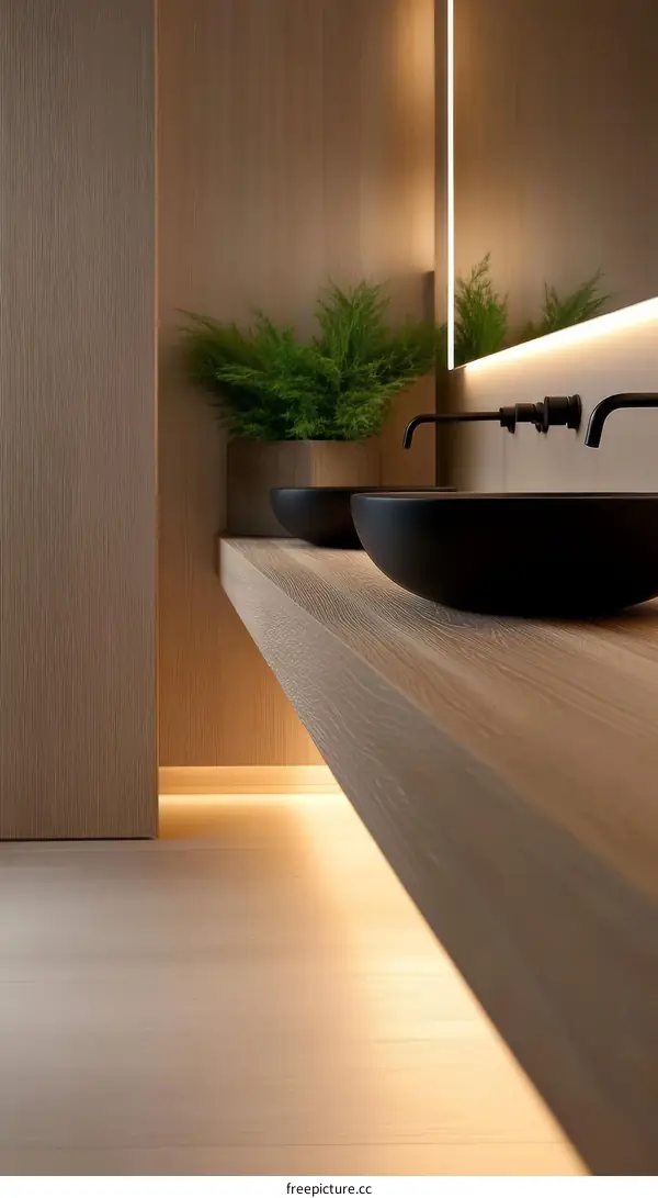 Modern Minimalist Bathroom Vanity with Wooden Countertop