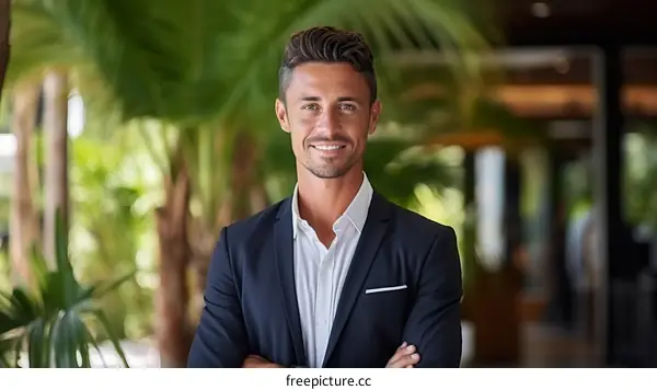 Confident young businessman standing with arms crossed