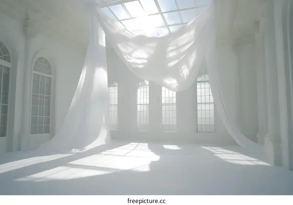 White Room With Drapes and Sun Light Through Skylight