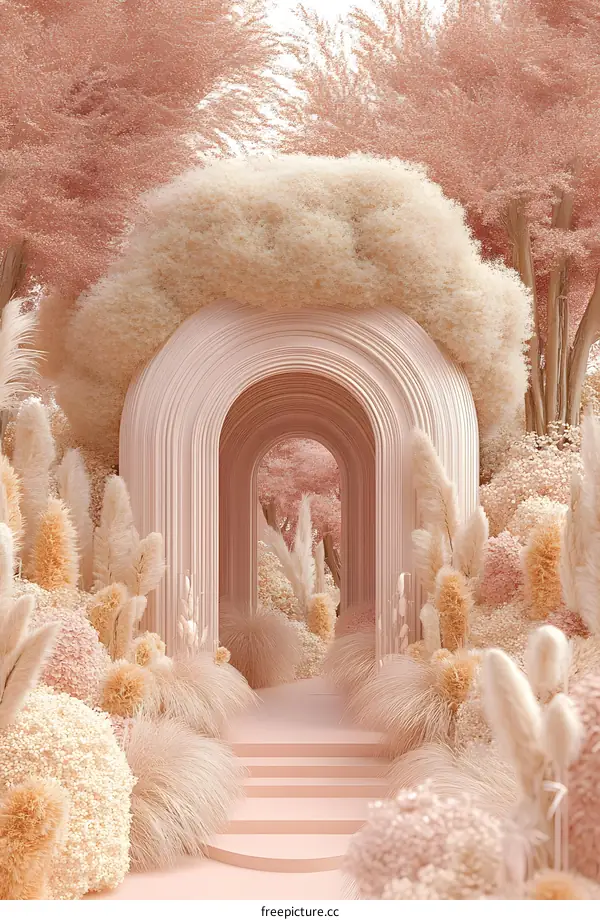 Archway Through a Dreamy Floral Forest