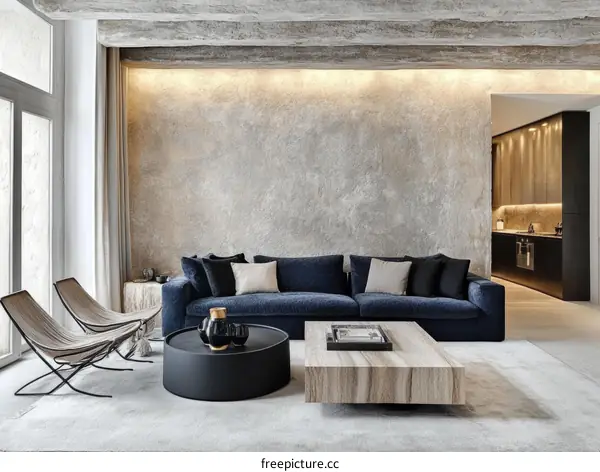 Modern Living Room Interior Design with Concrete Wall
