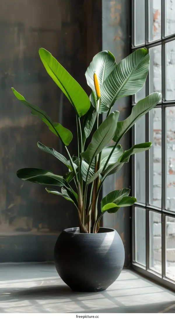 A Bird of Paradise plant in a pot