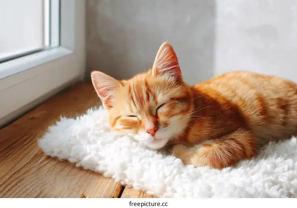 Ginger Kitten Napping on a Windowsill