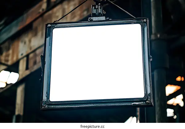 Blank Sign Hanging In Industrial Building